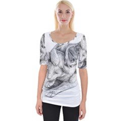 Cat Drawing Art Wide Neckline Tee