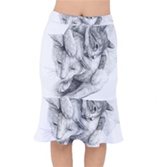 Cat Drawing Art Short Mermaid Skirt