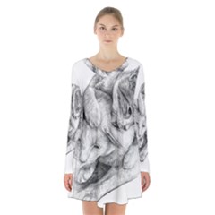 Cat Drawing Art Long Sleeve Velvet V-neck Dress