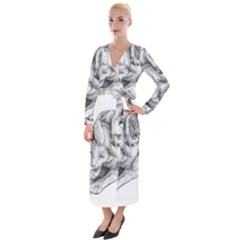 Cat Drawing Art Velvet Maxi Wrap Dress