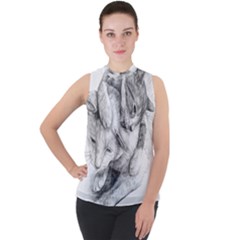 Cat Drawing Art Mock Neck Chiffon Sleeveless Top