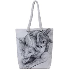 Cat Drawing Art Full Print Rope Handle Tote (small)