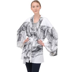 Cat Drawing Art Long Sleeve Velvet Kimono  by HermanTelo