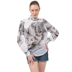 Cat Drawing Art High Neck Long Sleeve Chiffon Top