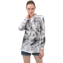 Cat Drawing Art Long Sleeve Satin Shirt