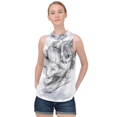 Cat Drawing Art High Neck Satin Top