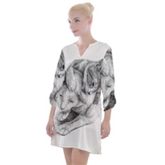 Cat Drawing Art Open Neck Shift Dress by HermanTelo