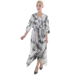 Cat Drawing Art Quarter Sleeve Wrap Front Maxi Dress by HermanTelo