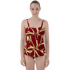 Flowery Fire Twist Front Tankini Set by Janetaudreywilson