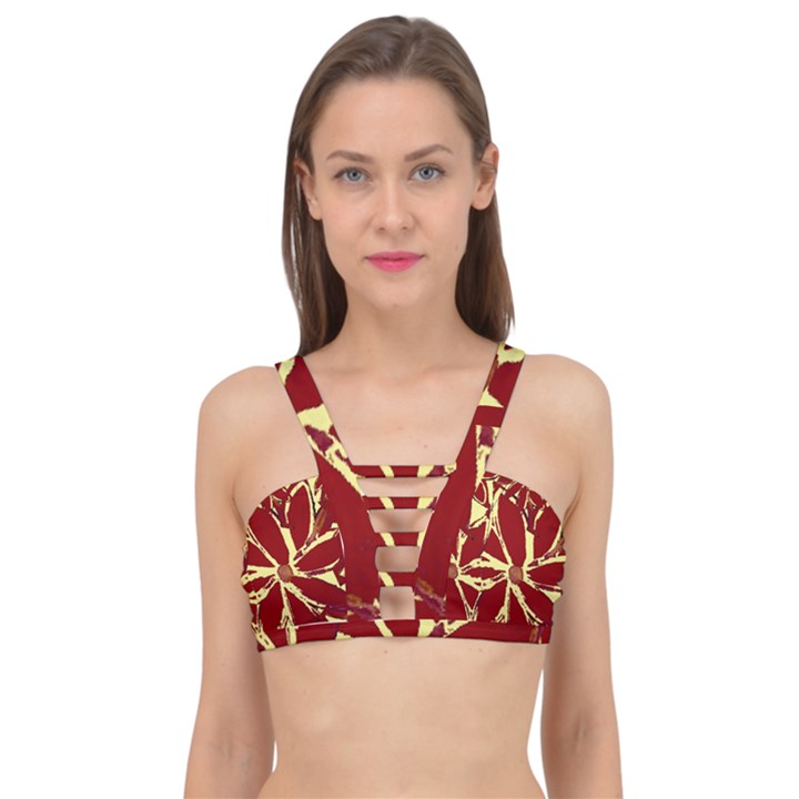 Flowery Fire Cage Up Bikini Top