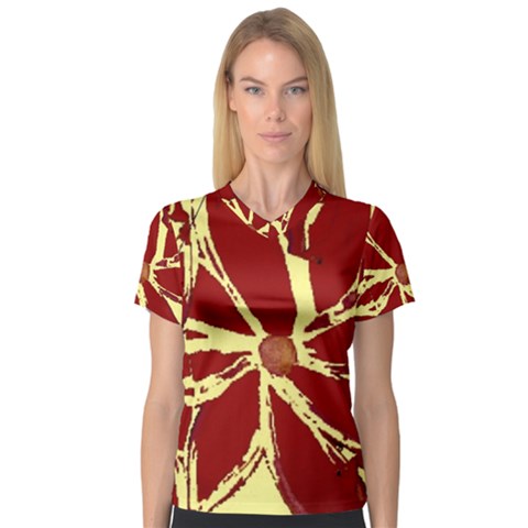 Flowery Fire V-neck Sport Mesh Tee by Janetaudreywilson