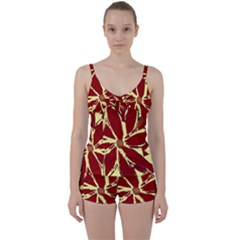 Flowery Fire Tie Front Two Piece Tankini by Janetaudreywilson