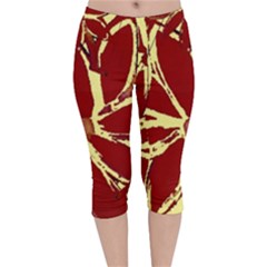 Flowery Fire Velvet Capri Leggings  by Janetaudreywilson