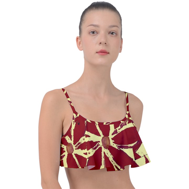 Flowery Fire Frill Bikini Top