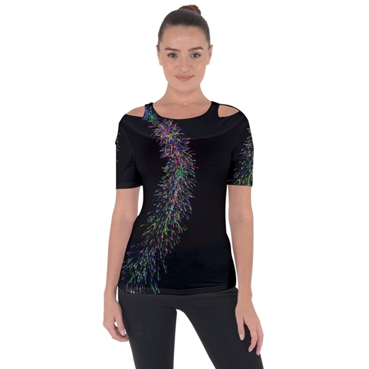 Galaxy Space Shoulder Cut Out Short Sleeve Top