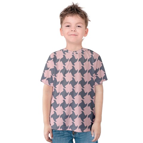 Retro Pink And Grey Pattern Kids  Cotton Tee by MooMoosMumma