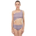 Retro Pink And Grey Pattern Spliced Up Two Piece Swimsuit View1