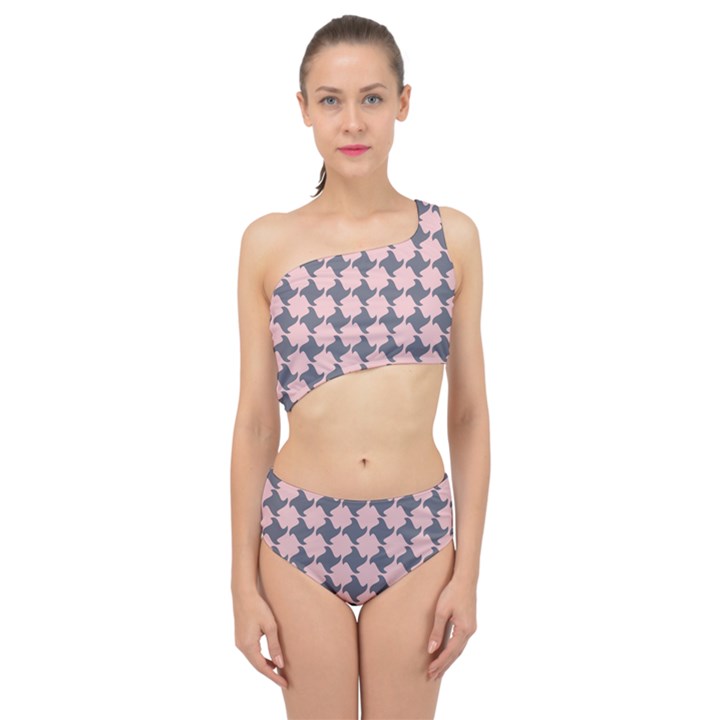 Retro Pink And Grey Pattern Spliced Up Two Piece Swimsuit