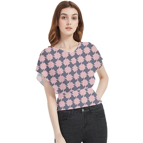 Retro Pink And Grey Pattern Butterfly Chiffon Blouse by MooMoosMumma