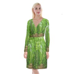 In The Forest The Fullness Of Spring, Green, Long Sleeve Velvet Front Wrap Dress by MartinsMysteriousPhotographerShop