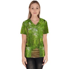 In The Forest The Fullness Of Spring, Green, Women s V-neck Scrub Top by MartinsMysteriousPhotographerShop