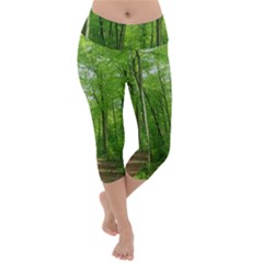 In The Forest The Fullness Of Spring, Green, Lightweight Velour Capri Yoga Leggings by MartinsMysteriousPhotographerShop