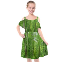 In The Forest The Fullness Of Spring, Green, Kids  Cut Out Shoulders Chiffon Dress by MartinsMysteriousPhotographerShop