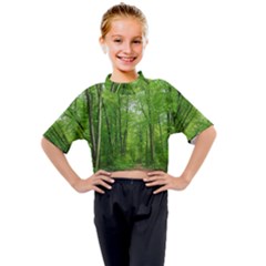 In The Forest The Fullness Of Spring, Green, Kids Mock Neck Tee