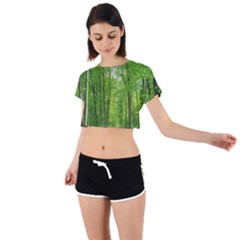 In The Forest The Fullness Of Spring, Green, Tie Back Short Sleeve Crop Tee