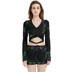 Heart Velvet Wrap Crop Top And Shorts Set