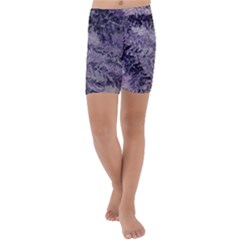 Flowers Branches Purple Kids  Lightweight Velour Capri Yoga Leggings by DinkovaArt