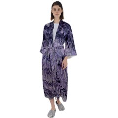 Flowers Branches Purple Maxi Satin Kimono