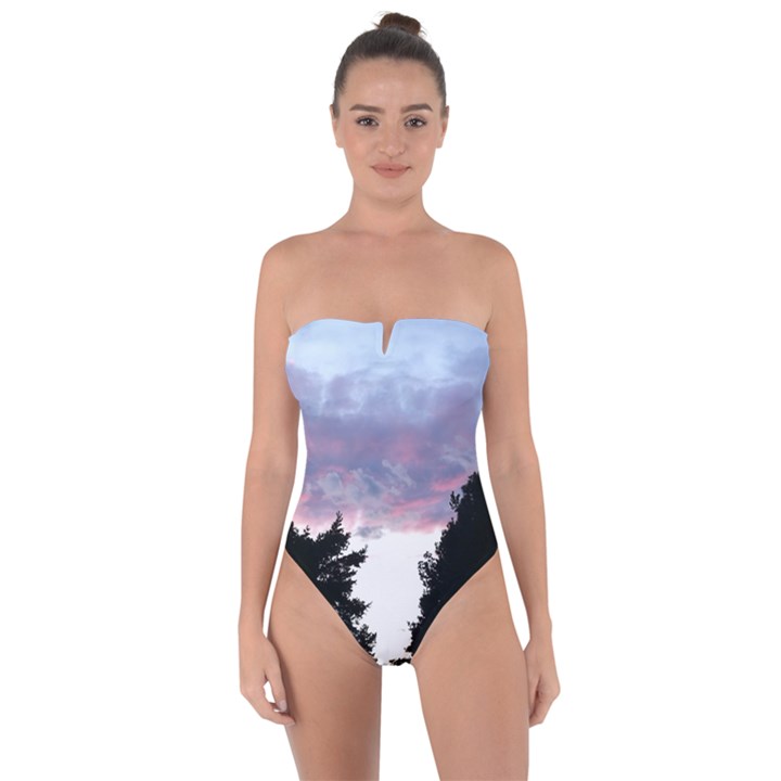 Colorful overcast, pink,violet,gray,black Tie Back One Piece Swimsuit