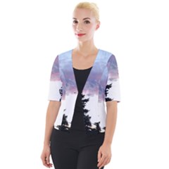 Colorful Overcast, Pink,violet,gray,black Cropped Button Cardigan