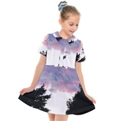 Colorful Overcast, Pink,violet,gray,black Kids  Short Sleeve Shirt Dress