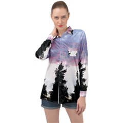 Colorful Overcast, Pink,violet,gray,black Long Sleeve Satin Shirt