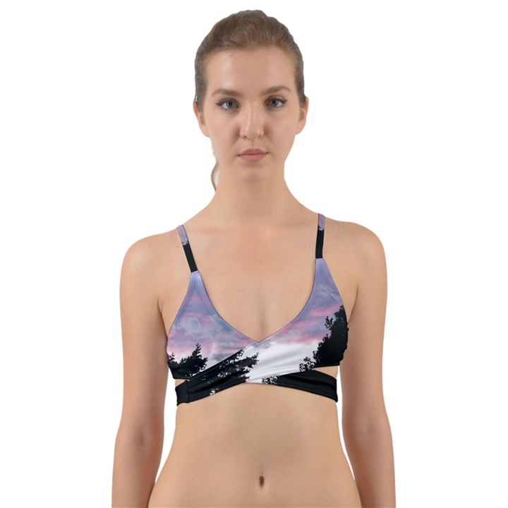 Colorful overcast, pink,violet,gray,black Wrap Around Bikini Top