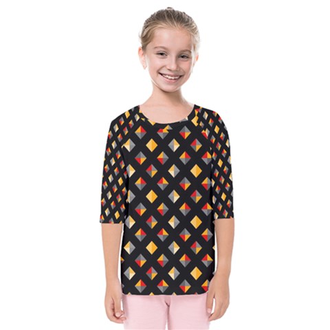 Geometric Diamond Tile Kids  Quarter Sleeve Raglan Tee by tmsartbazaar