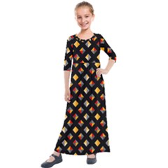 Geometric Diamond Tile Kids  Quarter Sleeve Maxi Dress by tmsartbazaar