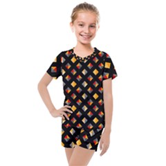 Geometric Diamond Tile Kids  Mesh Tee And Shorts Set