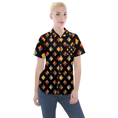 Geometric Diamond Tile Women s Short Sleeve Pocket Shirt by tmsartbazaar