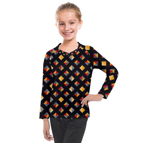 Geometric Diamond Tile Kids  Long Mesh Tee by tmsartbazaar