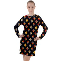 Geometric Diamond Tile Long Sleeve Hoodie Dress by tmsartbazaar