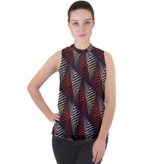 Abstract Zigzag Motif Mock Neck Chiffon Sleeveless Top by tmsartbazaar