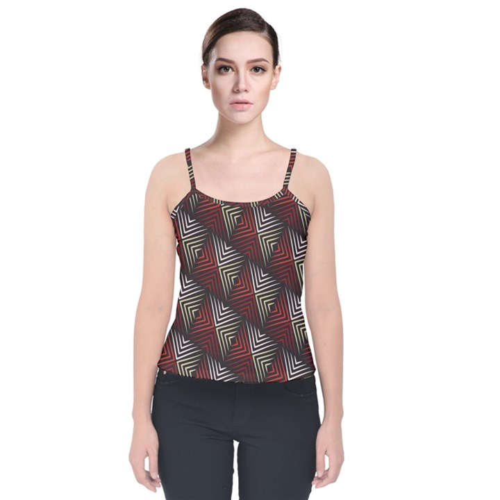 Abstract Zigzag Motif Velvet Spaghetti Strap Top