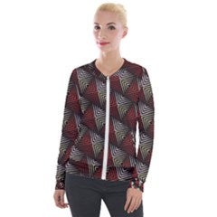 Abstract Zigzag Motif Velour Zip Up Jacket by tmsartbazaar