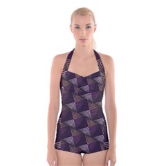 Zigzag Motif Design Boyleg Halter Swimsuit  by tmsartbazaar