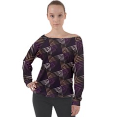 Zigzag Motif Design Off Shoulder Long Sleeve Velour Top by tmsartbazaar