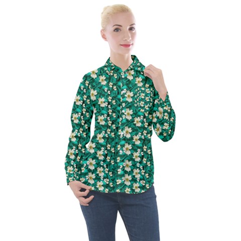 Cherry Blossom Forest Of Peace And Love Sakura Women s Long Sleeve Pocket Shirt by pepitasart