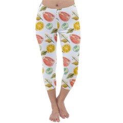 Citrus Gouache Pattern Capri Winter Leggings 